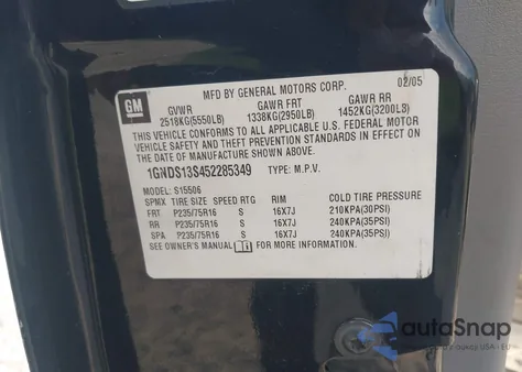 2005 Chevrolet Trailblazer Ls из США, поврежденный, VIN 1GNDS13S452285349